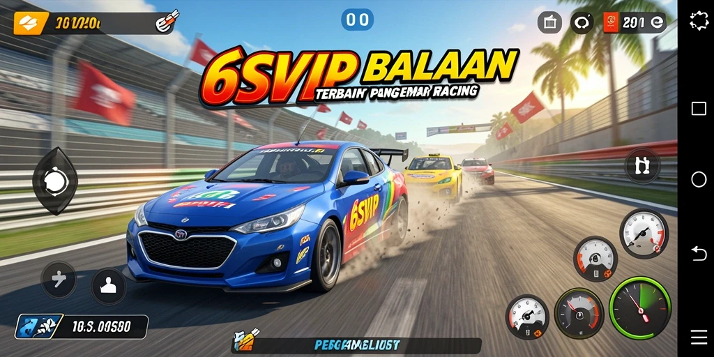 Screenshot gameplay 6SVIP menampilkan balapan yang mendebarkan di trek yang menantang.