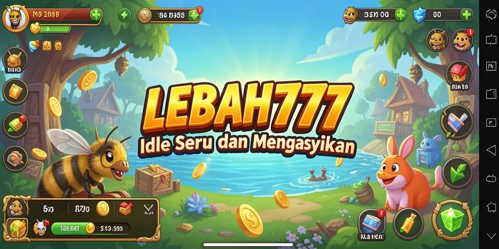 Tangkapan layar gameplay <strong>LEBAH777</strong> menunjukkan aktivitas lebah yang sibuk mengumpulkan sumber daya.
