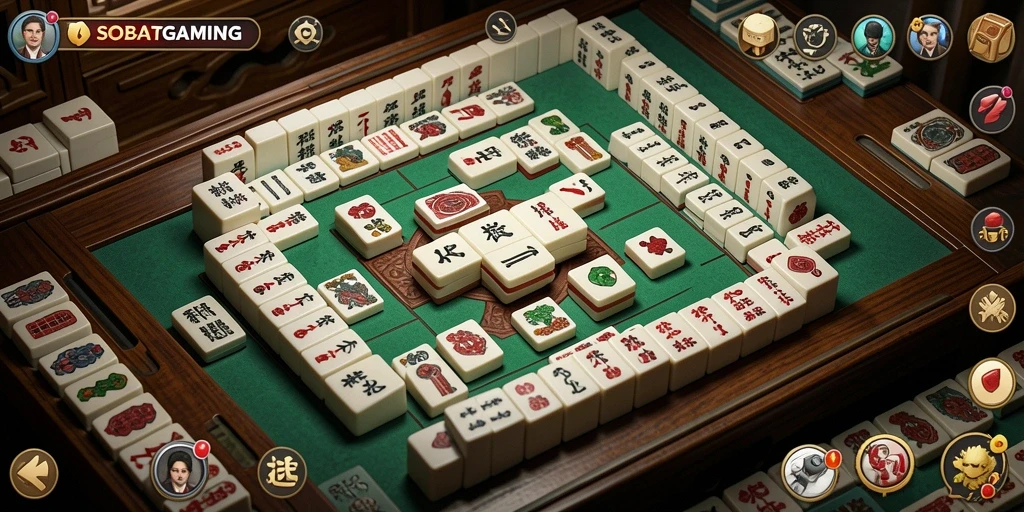 Tampilan gameplay Mahjong yang menarik dan penuh warna di SOBATGAMING.